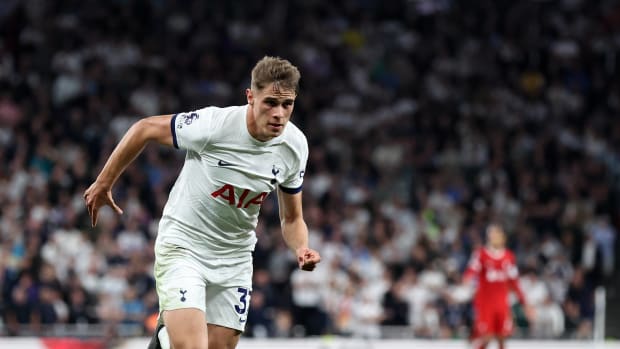 Micky van de Ven pictured during Tottenham Hotspur's 2-1 win over Liverpool in September 2023